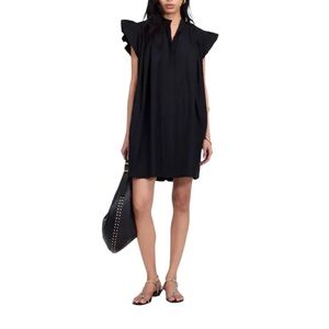 Madewell Flutter Sleeve Button-Front Mini Dress in
Jet Black Poplin